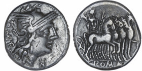 RÉPUBLIQUE ROMAINE
Q. Caecilius Metellus. Denier ND (130 av. J.-C.), Rome.
RRC.256/1 ; Argent - 3,53 g - 18 mm - 1 h 
Usure régulière avec une pati...