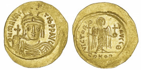 EMPIRE BYZANTIN
Maurice Tibère (582-602). Solidus ND (583-601), Constantinople.
S.478 - R.998 ; Or - 4,39 g - 22 mm - 6 h 
Pour la 9e officine (thê...