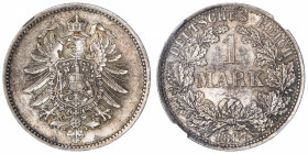 ALLEMAGNE
Empire allemand (1871-1918). 1 mark 1887, A, Berlin.
KM.7 ; Argent - 5 g - 23 mm - 12 h 
NGC MS 64 (5948939-015). Belle patine. Superbe.