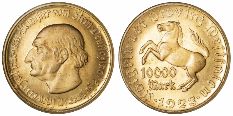 ALLEMAGNE
Westphalie. 10000 mark 1923.
Lamb.579.7 ; Bronze doré - 44 mm - 12 h...