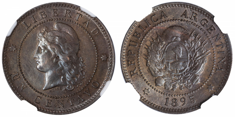ARGENTINE
République. 1 centavo 1895.
KM.32 ; Bronze - 25 mm - 6 h 
NGC MS 62...