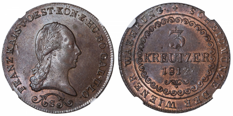 AUTRICHE
François II (1792-1835). 3 kreuzer 1812, S, Schmollnitz.
KM.2116 ; Cu...