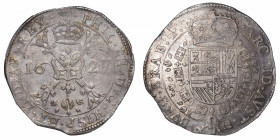 BELGIQUE
Brabant (duché de), Philippe IV (1621-1665). Patagon 1627, Anvers.
KM.53.1 ; Argent - 44 mm - 10 h 
NGC AU 58 (5949856-033). TTB.