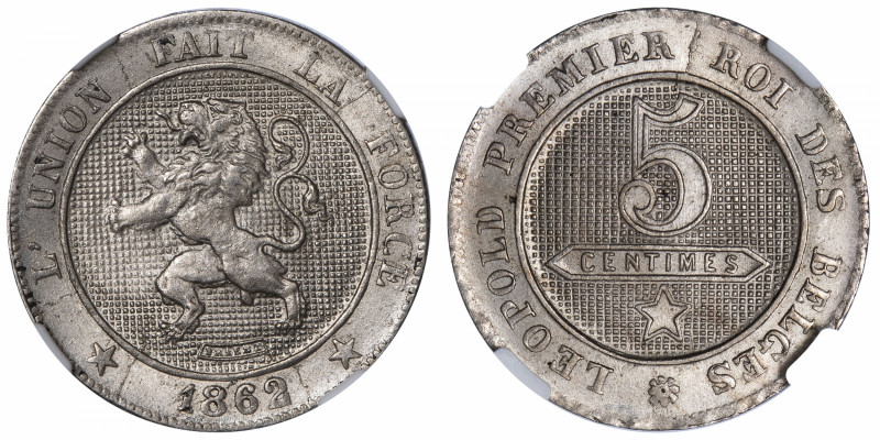 BELGIQUE
Léopold Ier (1831-1865). 5 centimes 1862.
KM.21 ; Cupro-nickel - 2,95...