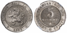 BELGIQUE
Léopold Ier (1831-1865). 5 centimes 1862.
KM.21 ; Cupro-nickel - 2,95 g - 19,5 mm - 6 h 
NGC MS 66 (5943549-001). Fleur de coin.