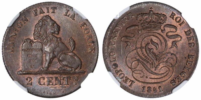 BELGIQUE
Léopold Ier (1831-1865). 2 centimes 1841.
KM.4.2 ; Cuivre - 3,60 g - ...