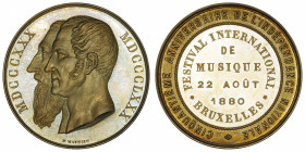 BELGIQUE
Léopold II (1865-1909). Médaille pour le cinquantenaire de l’indépendance nationale, festival de musique 1880, Bruxelles.
Vermeil - 39 g - ...