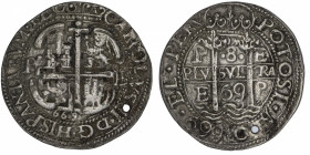BOLIVIE
Charles II (1665-1700). 8 réaux 1669, Potosi.
KM.R26 ; Argent - 24,82 g - 41 mm - 3 h 
Frappe royale. Très rare exemplaire ! Troué à 5 h. F...