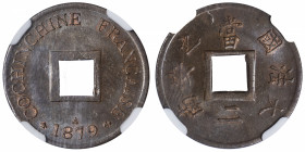 COCHINCHINE
Tu-Duc Thong-Bao. 2 sapèques 1879, A, Paris.
KM.2 ; Bronze - 20 mm - 6 h 
NGC MS 63 BN (5948596-001). Superbe.