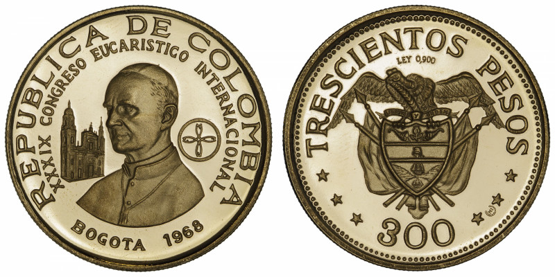 COLOMBIE
République. 300 pesos 1968.
Fr.119 ; Or - 13 g - 28 mm - 6 h 
Superb...