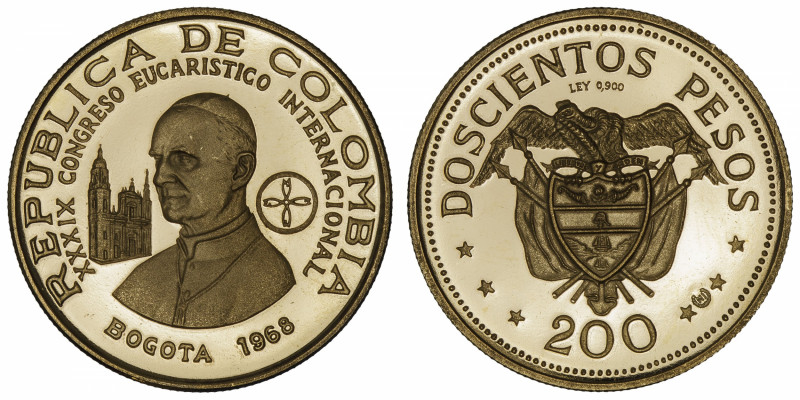 COLOMBIE
République. 200 pesos 1968.
Fr.120 ; Or - 8,70 g - 24 mm - 6 h 
Supe...