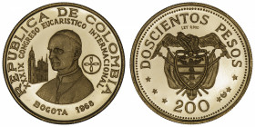 COLOMBIE
République. 200 pesos 1968.
Fr.120 ; Or - 8,70 g - 24 mm - 6 h 
Superbe à Fleur de coin.