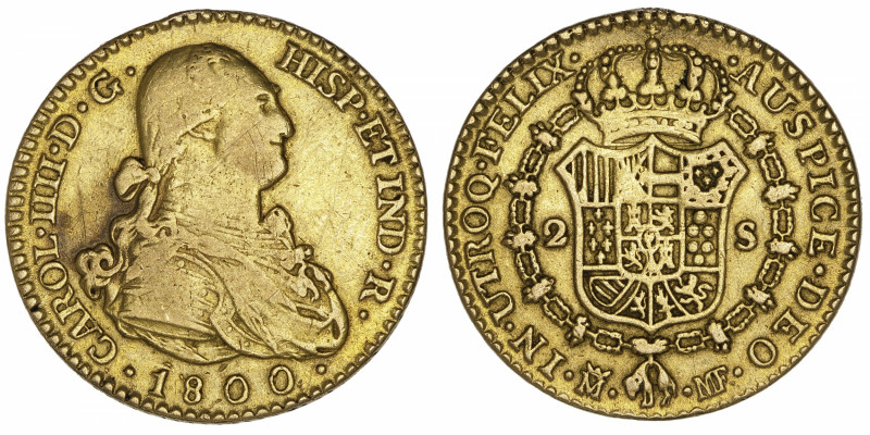 ESPAGNE
Charles IV (1788-1808). 2 escudos 1800 MF, M, Madrid.
KM.435.1 ; Or - ...