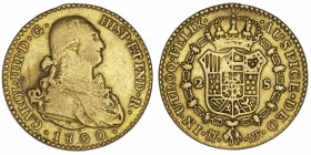 ESPAGNE
Charles IV (1788-1808). 2 escudos 1800 MF, M, Madrid.
KM.435.1 ; Or - 6,74 g - 22 mm - 12 h 
Minimes griffes au droit et usure régulière. T...