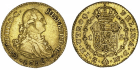 ESPAGNE
Charles IV (1788-1808). 1 escudo 1792, Madrid.
Fr.298 ; Or - 3,28 g - 17,5 mm - 12 h 
TTB.