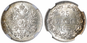 FINLANDE
Nicolas II (1894-1917). 25 penniä 1913.
KM.6.2 ; Argent - 1,27 g - 16 mm - 12 h 
NGC MS 64 (5949116-038). Superbe à Fleur de coin.