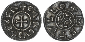 CAROLINGIENS
Charles II le Chauve (840-877). Denier ND (840-877), Melle.
Dep.606 - MG.1063 ; Argent - 1,71 g - 20 mm - 10 h 
Rare combinaison avec ...