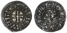 CAROLINGIENS
Carloman II (879-884). Denier ND (879-884), Limoges.
Dep.509 - MG.1201 ; Argent - 1,72 g - 22 mm - 2 h 
Rare et superbe, sur un flan l...