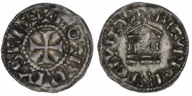 CAROLINGIENS
Lothaire II (954-986). Denier ND (954-986), Bourges.
Dep.206 - MG.1672 ; Argent - 1,24 g - 20 mm - 11 h 
Belle patine grise. TTB.
