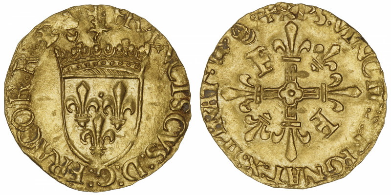 CAPÉTIENS
François Ier (1515-1547). Écu d’or au soleil, 5e type, 3e émission ND...