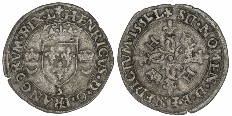 CAPÉTIENS
Henri II (1547-1559). Douzain aux croissants 1551, 3, Grenoble.
Dy.9...