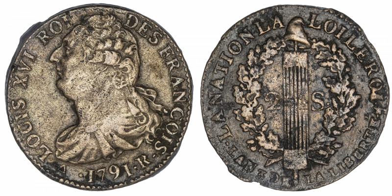 CAPÉTIENS
Constitution (1791-1792). 2 sols FRANÇOIS 1791, R, Orléans.
G.25 - D...