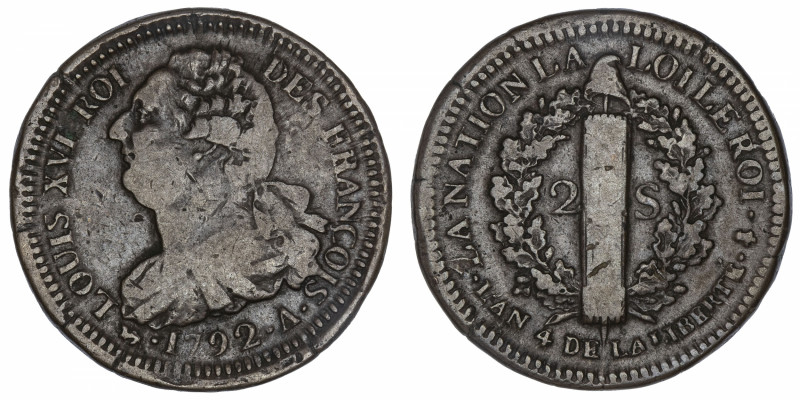 CAPÉTIENS
Constitution (1791-1792). 2 sols FRANÇOIS 1792, A, Paris.
G.25 - Dy....