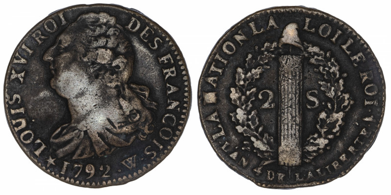 CAPÉTIENS
Constitution (1791-1792). 2 sols FRANÇOIS 1792, 2e semestre, W, Lille...