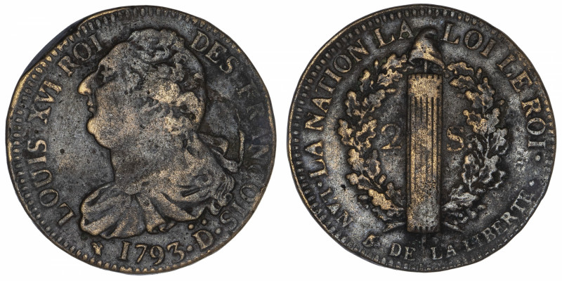 CAPÉTIENS
Constitution (1791-1792). 2 sols FRANÇOIS 1793, D°°, Riorges.
G.25 -...