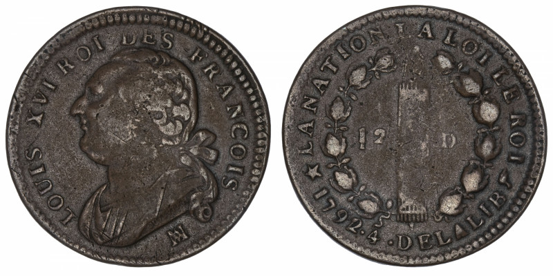 CAPÉTIENS
Constitution (1791-1792). 12 deniers FRANÇOIS 1792, MA, Marseille.
G...