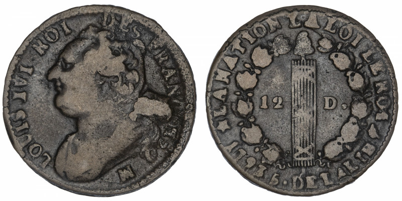 CAPÉTIENS
Constitution (1791-1792). 12 deniers FRANÇOIS 1793, MA, Marseille.
G...