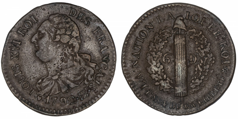 CAPÉTIENS
Constitution (1791-1792). 6 deniers FRANÇAIS 1792, BB, Strasbourg.
G...