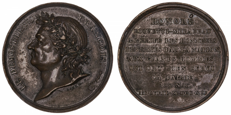 CAPÉTIENS
Constitution (1791-1792). Médaille d'hommage à Mirabeau 1791, Paris....