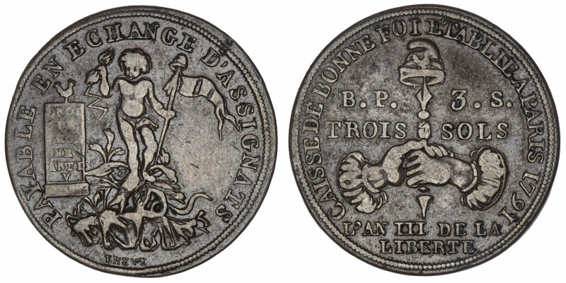 CAPÉTIENS
Constitution (1791-1792). 3 sols, caisse de Bonne foi 1791, Paris.
V...