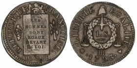 FRANCE
Convention (1792-1795). Sol à la balance FRANÇOISE 1793, BB, Strasbourg.
G.19 ; Cuivre - 12,30 g - 29 mm - 6 h 
TTB.
