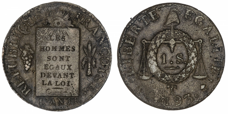 FRANCE
Convention (1792-1795). Sol à la balance FRANÇOISE 1793, T, Nantes.
G.1...