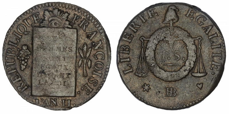 FRANCE
Convention (1792-1795). Sol à la balance FRANÇOISE, non daté ND (1794), ...