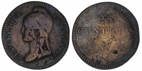 FRANCE
Convention (1792-1795). 25 centimes Dupré An 3 (1794-1795), A, Paris.
G.341 ; Bronze - 3,93 g - 24 mm - 6 h 
Usure importante de circulation...