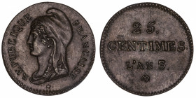FRANCE
Convention (1792-1795). Essai de 25 centimes Dupré An 3 (1794-1795), Paris.
Maz.356 - G.341a ; Cuivre - 4,96 g - 24 mm - 6 h 
Superbe.