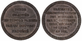 FRANCE
Consulat (1799-1804). Module de 5 francs par Gatteaux An X, Paris.
Maz.610 ; Bronze - 23,22 g - 36,5 mm - 6 h 
Tranche inscrite en creux : G...