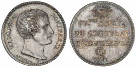 FRANCE
Consulat (1799-1804). Essai d’outillage au module de 1 franc Napoléon Bonaparte IVe année (1802), A, Paris.
G.441 ; Argent - 5,78 g - 24 mm -...