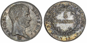 FRANCE
Premier Empire / Napoléon Ier (1804-1814). 5 francs tête nue, calendrier révolutionnaire An 13 (1805), A, Paris.
G.580 - F.303 ; Argent - 24,...