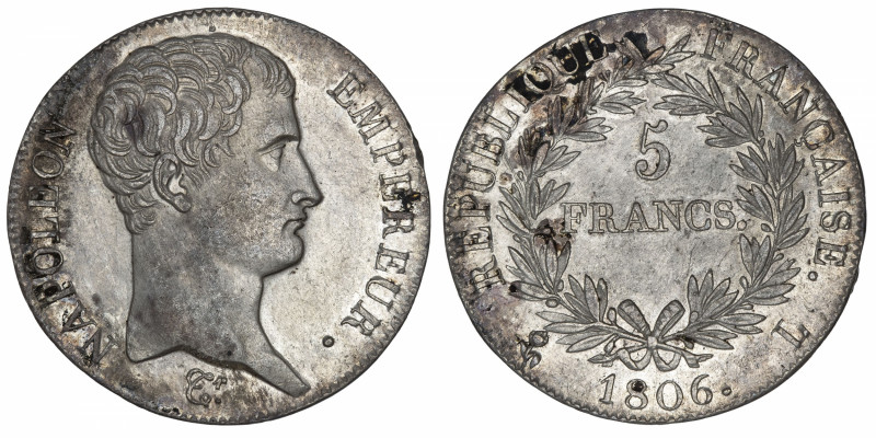 FRANCE
Premier Empire / Napoléon Ier (1804-1814). 5 francs tête nue, calendrier...