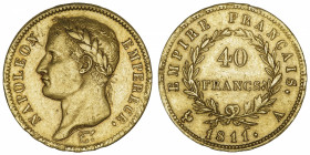 FRANCE
Premier Empire / Napoléon Ier (1804-1814). 40 francs Empire 1811, A, Paris.
G.1085 - F.541 - Fr.505 ; Or - 12,87 g - 26 mm - 6 h 
TTB.
