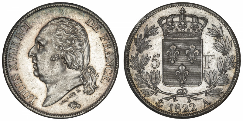 FRANCE
Louis XVIII (1814-1824). 5 francs buste nu 1822, A, Paris.
G.614 - F.30...