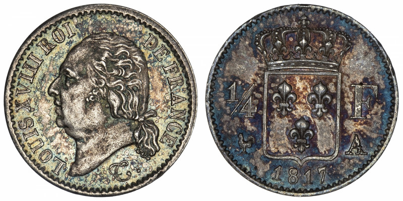 FRANCE
Louis XVIII (1814-1824). 1/4 franc 1817, A, Paris.
G.352 - F.163 ; Arge...