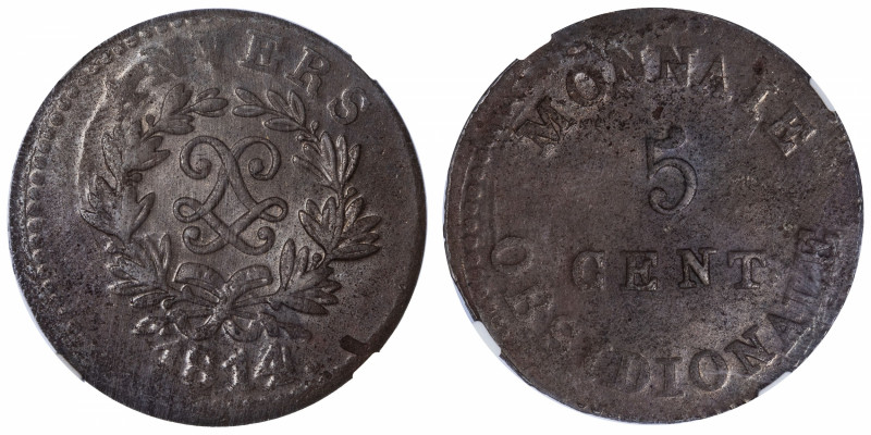 FRANCE
Louis XVIII (1814-1824). 5 centimes 1814, Anvers.
G.131c ; Cuivre - 30 ...