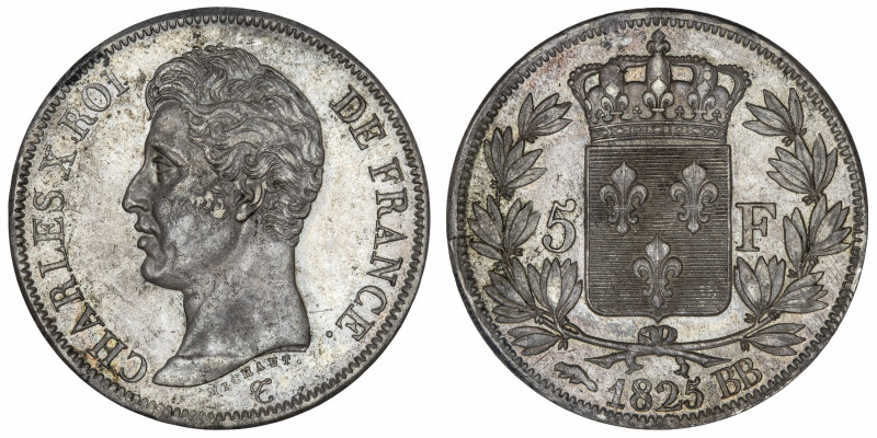 FRANCE
Charles X (1824-1830). 5 francs, 1er type 1825, BB, Strasbourg.
G.643 -...