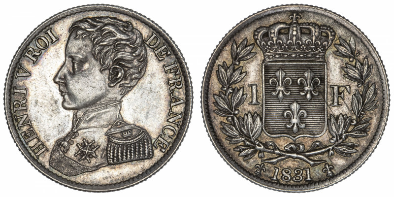 FRANCE
Henri V (1820-1883). 1 franc 1831, Bruxelles (Würden).
G.451 - Maz.911 ...