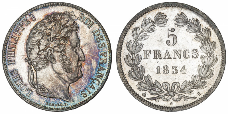 FRANCE
Louis-Philippe Ier (1830-1848). 5 francs Domard 1834, B, Rouen.
G.678 -...